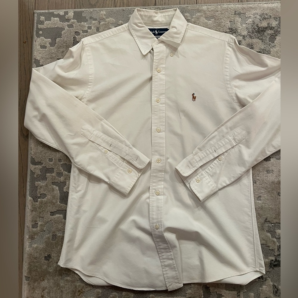 Ralph Lauren Men’s White Button Down Dress Shirt - size medium, white